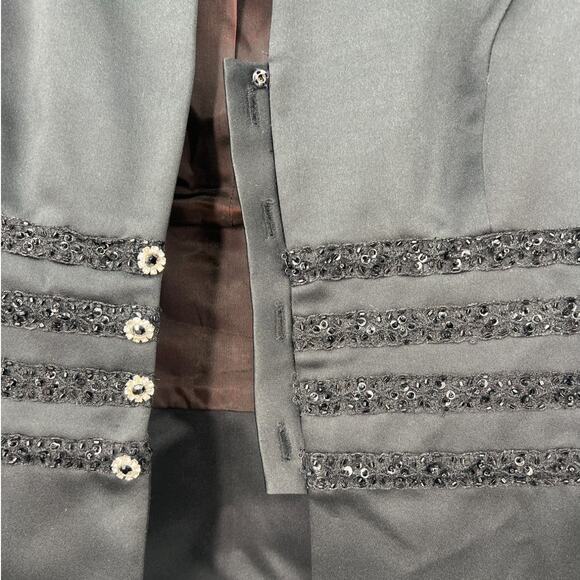 Couture Fashions | 6 | VINTAGE Women's Beaded Black Satin Evening Blazer Jacket - Picture 4 of 5
